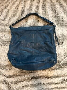 Tylie Malibu Blue Leather Hobo Bag Large Shoulder Bag Boho